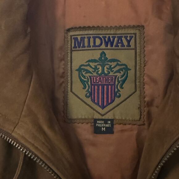 Midway Genuine Leather Zip Bomber Jacket Sz M Rugged Aviator Pilot Retro Coat - Picture 4 of 11